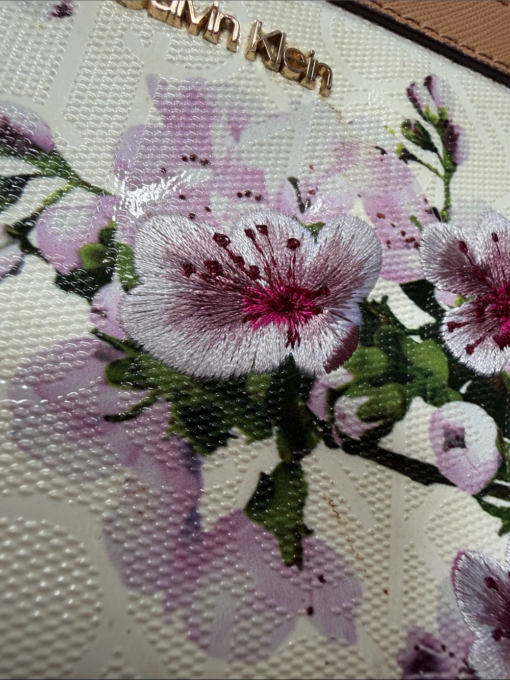 Calvin Klein Cream and Purple Floral Wristlet Clutch - Picture 3 of 11